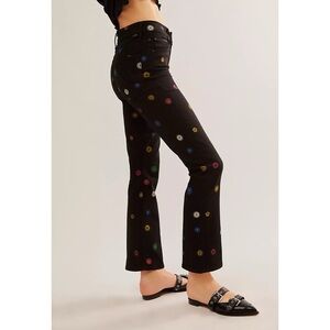 NWT MOTHER The Insider Flood Flare Jeans Daisy Flower Print Black